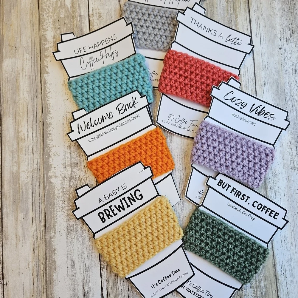 Handmade Crochet Cup Cozy Set Of 7